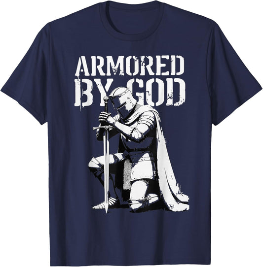 Vintage Christian Knight in Prayer Armored by God T-Shirt - T-Shirt | Navy