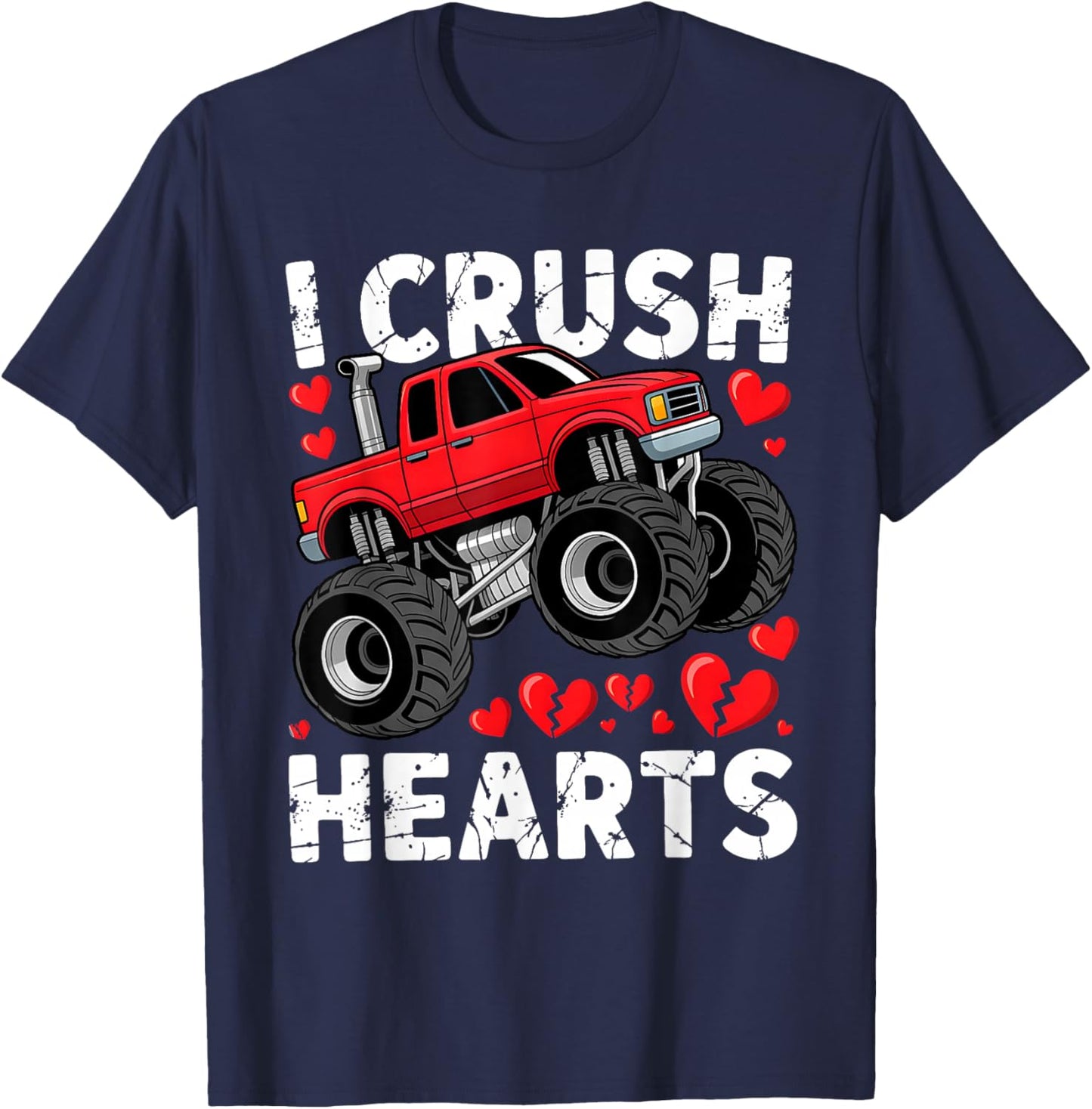 I Crush Hearts Valentine Monster Truck Boys Toddler Kids T-Shirt - T-Shirt | Navy