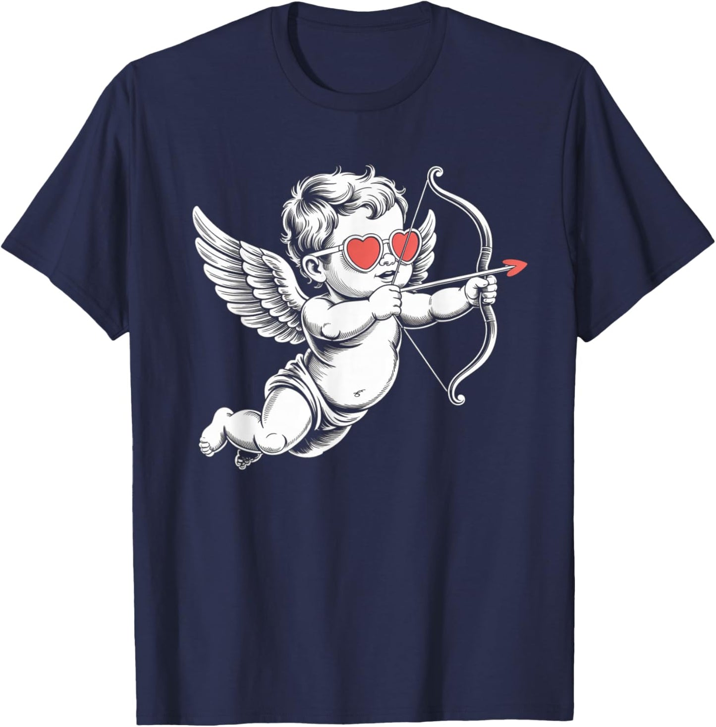 Valentines Day Cupid Angel with Heart Sunglasses T-Shirt - T-Shirt | Navy