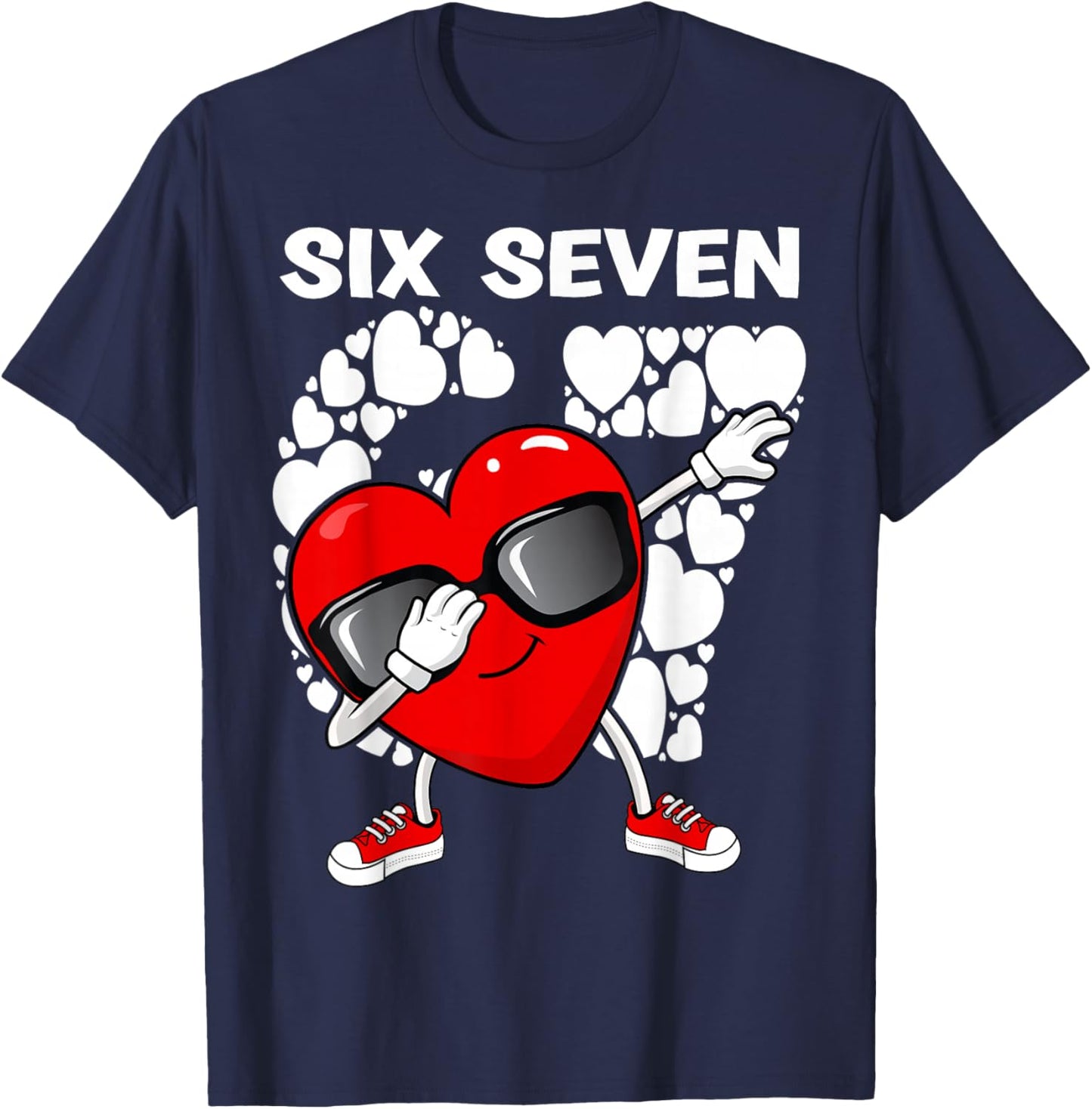 Valentines Day Boys Kids Girls Hearts Dabbing six Seven 67 T-Shirt - T-Shirt | Navy