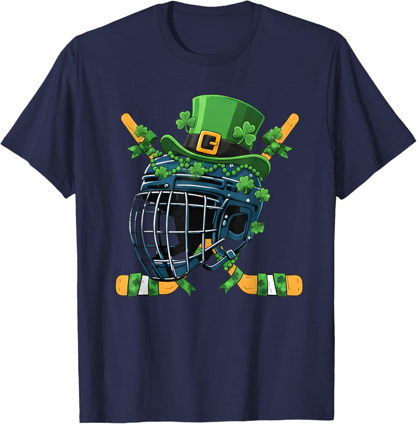 St Patricks Day Ice Hockey Helmet Saint Paddys Boys Men T-Shirt - T-Shirt | Navy