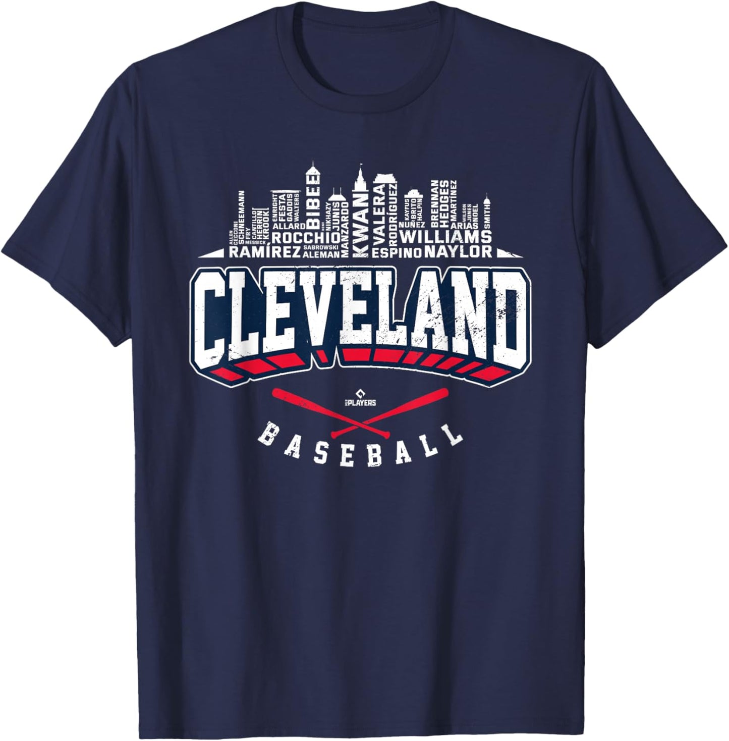 2025 Cleveland Team Skyline Word Art José Ramírez MLBPA T-Shirt - T-Shirt | Navy