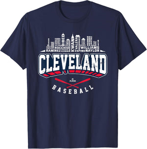 2025 Cleveland Team Skyline Word Art José Ramírez MLBPA T-Shirt - T-Shirt | Navy
