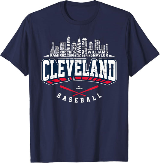 2025 Cleveland Team Skyline Word Art José Ramírez MLBPA T-Shirt - T-Shirt | Navy