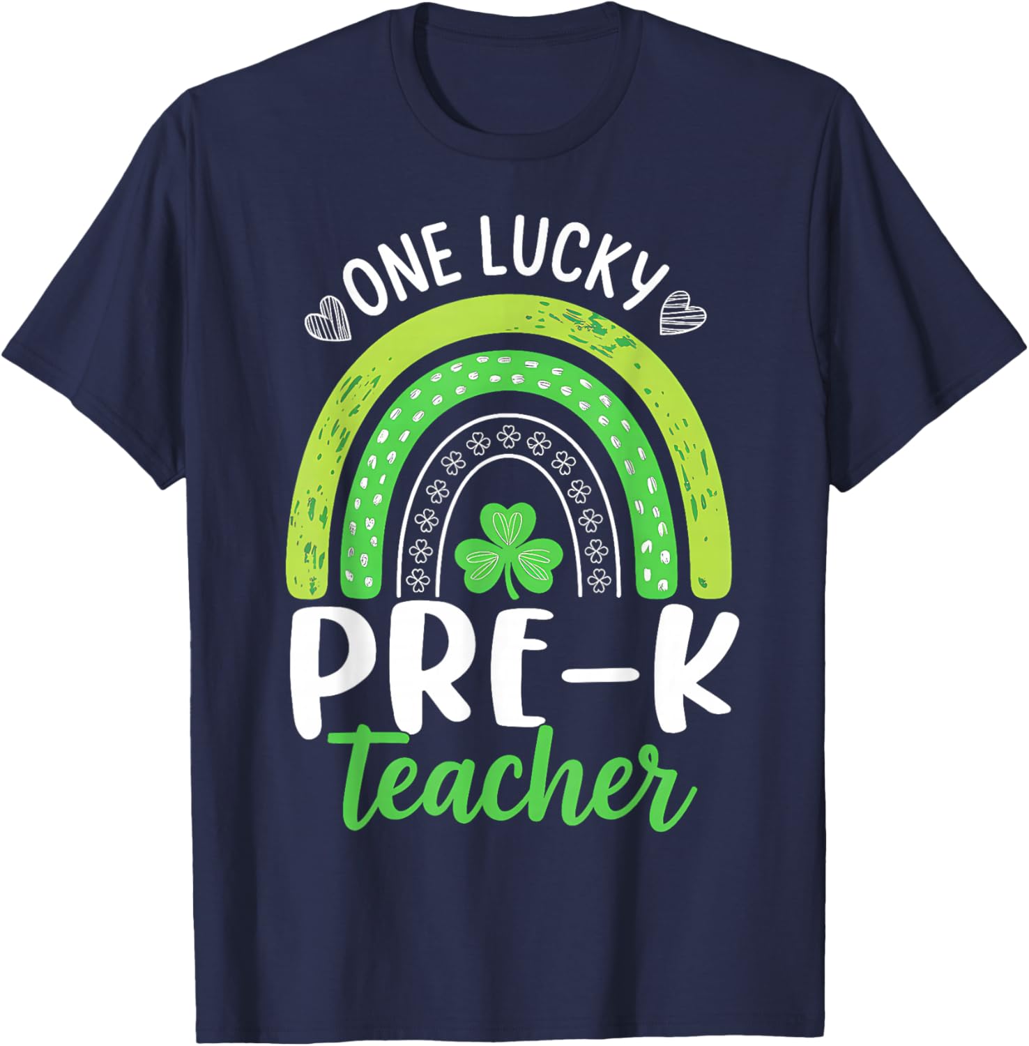 One Lucky Pre-K Teacher St Patricks Day Funny Rainbow Kids T-Shirt - T-Shirt | Navy