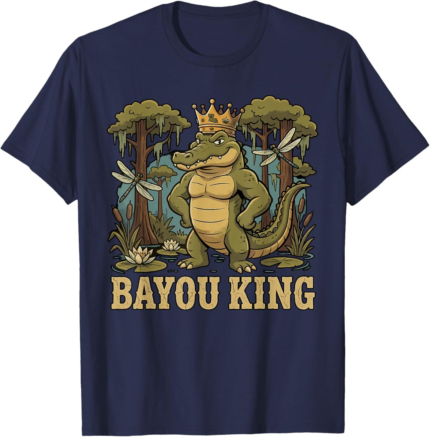 Bayou King Louisiana Alligator Retro Wildlife Travel Cajun T-Shirt - T-Shirt | Navy