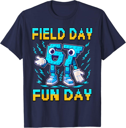 Field Day Fun Day 67 Meme Brainrot Field Trip Teacher Kids T-Shirt - T-Shirt | Navy