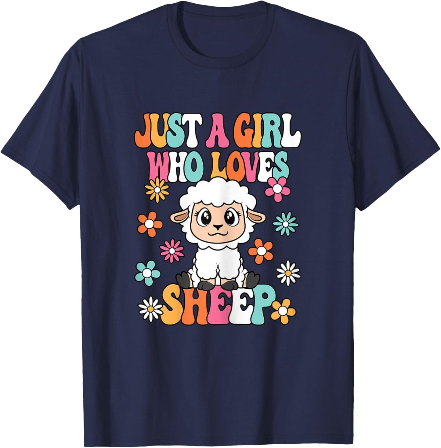 Just A Girl Who Loves Sheep Cute Groovy Sheep Kids T-Shirt - T-Shirt | Navy