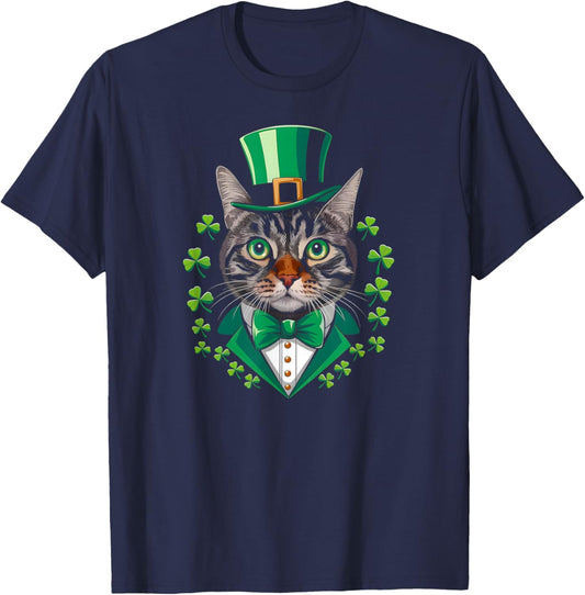 Cat St Patricks Day Irish Shamrock Kitty Kitten Cat Lover T-Shirt - T-Shirt | Navy