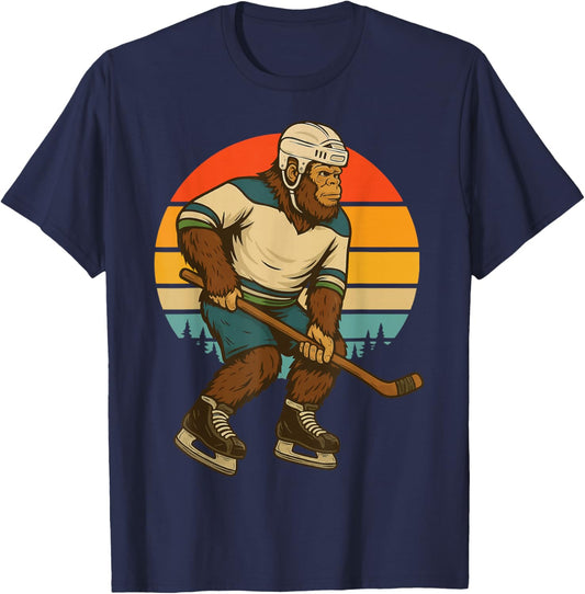 Bigfoot Ice Hockey Retro T-Shirt - T-Shirt | Navy