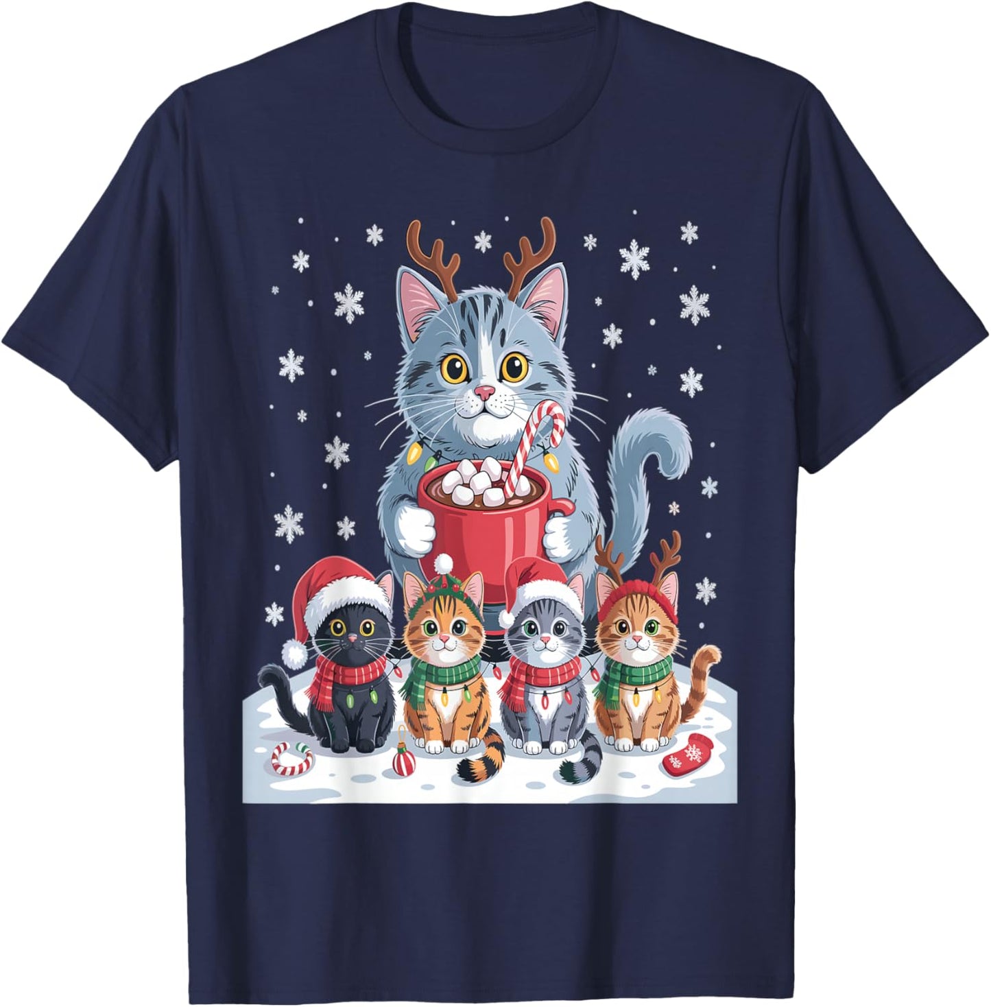 Funny Cat Christmas Shirt Holiday Santa Design T-Shirt - T-Shirt | Navy
