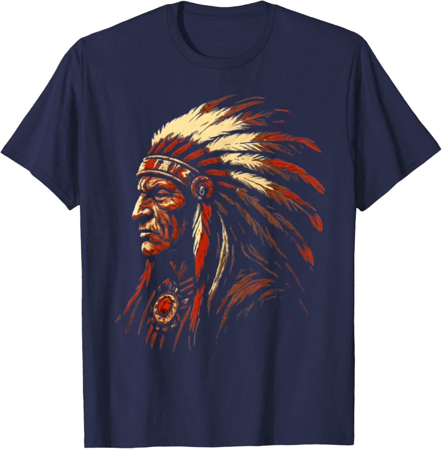 Native American Indian Headdress Traditional Art Men Women T-Shirt - T-Shirt | Navy
