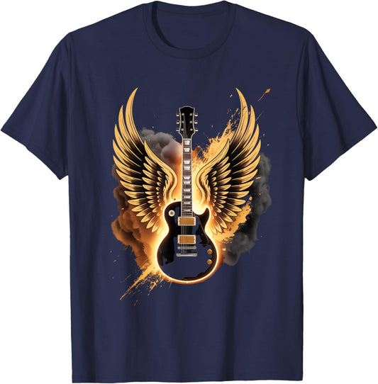 Retro Guitar Wings Abstract Art Rock and Roll Musician Gifts T-Shirt - T-Shirt | Navy