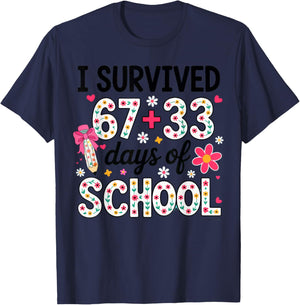 I Survived 67+33 Day of School Teacher 100 Days of School T-Shirt - T-Shirt | Navy