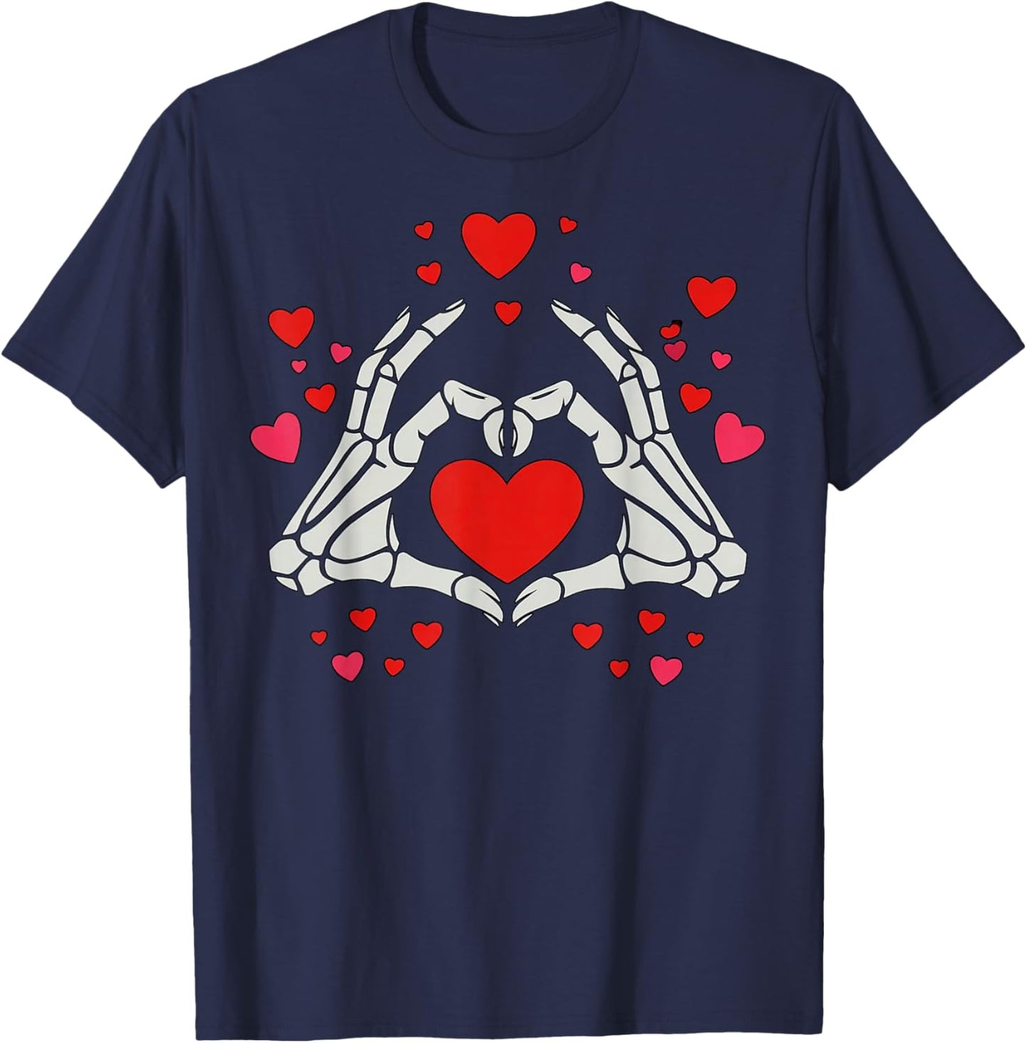 Skeleton Hands Heart Valentine Cute Love T-Shirt - T-Shirt | Navy