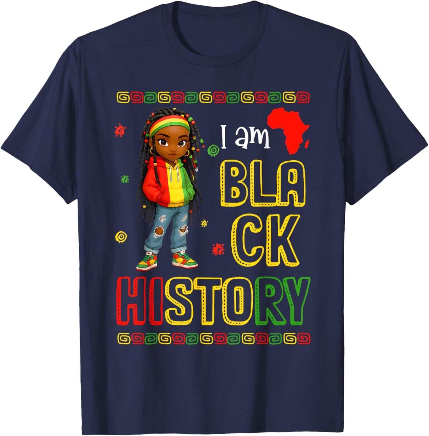 I Am Black History Month African American Black Girl Kid T-Shirt - T-Shirt | Navy