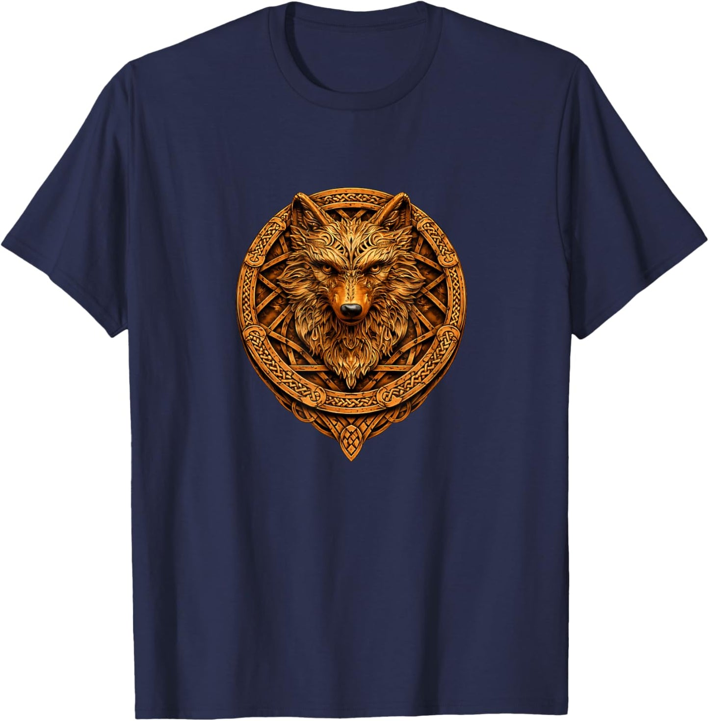 Nordic Wolf Emblem Celtic Knot Viking T-Shirt - T-Shirt | Navy