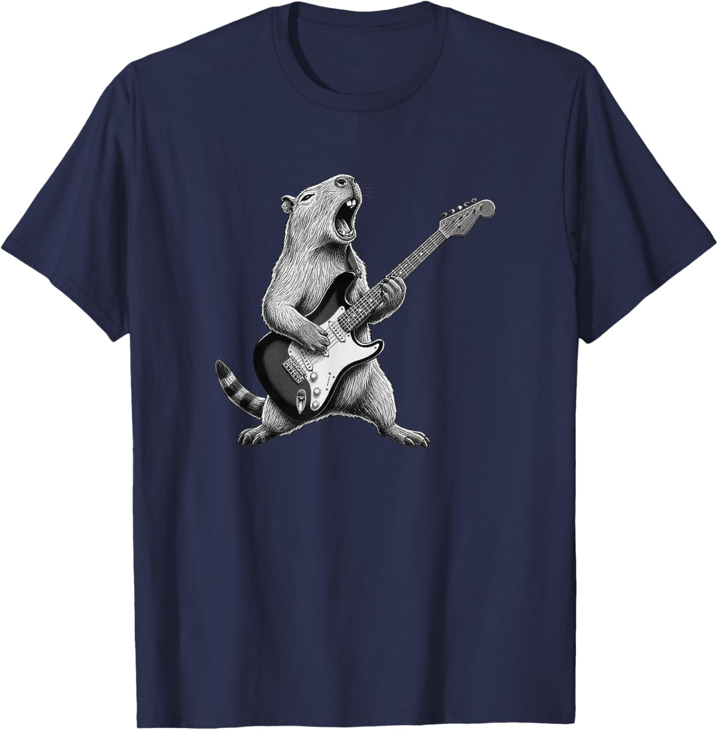 Funny Capybara Playing Guitar Rock and Roll Men Women Kids T-Shirt - T-Shirt | Navy
