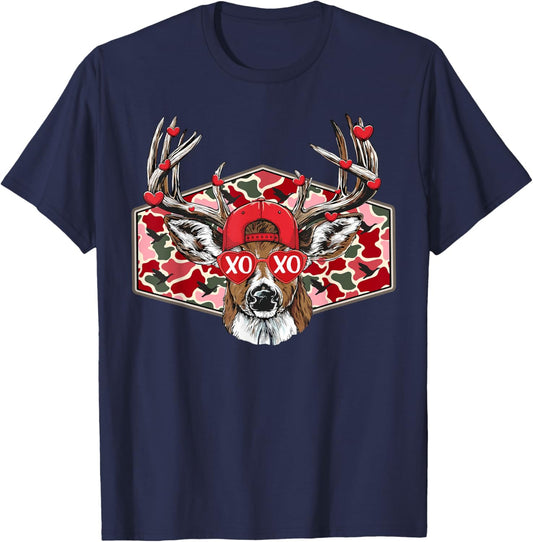 Retro Buck Camo Valentines Day Love Deer Hunting Boys Cap T-Shirt - T-Shirt | Navy