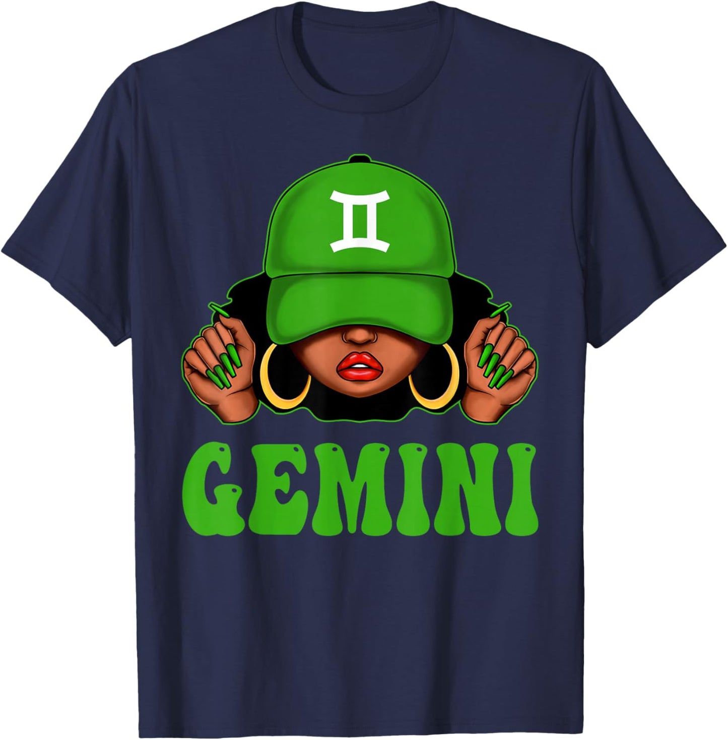Gemini Black Woman Cap Hat Zodiac Sign Birthday Women T-Shirt - T-Shirt | Navy
