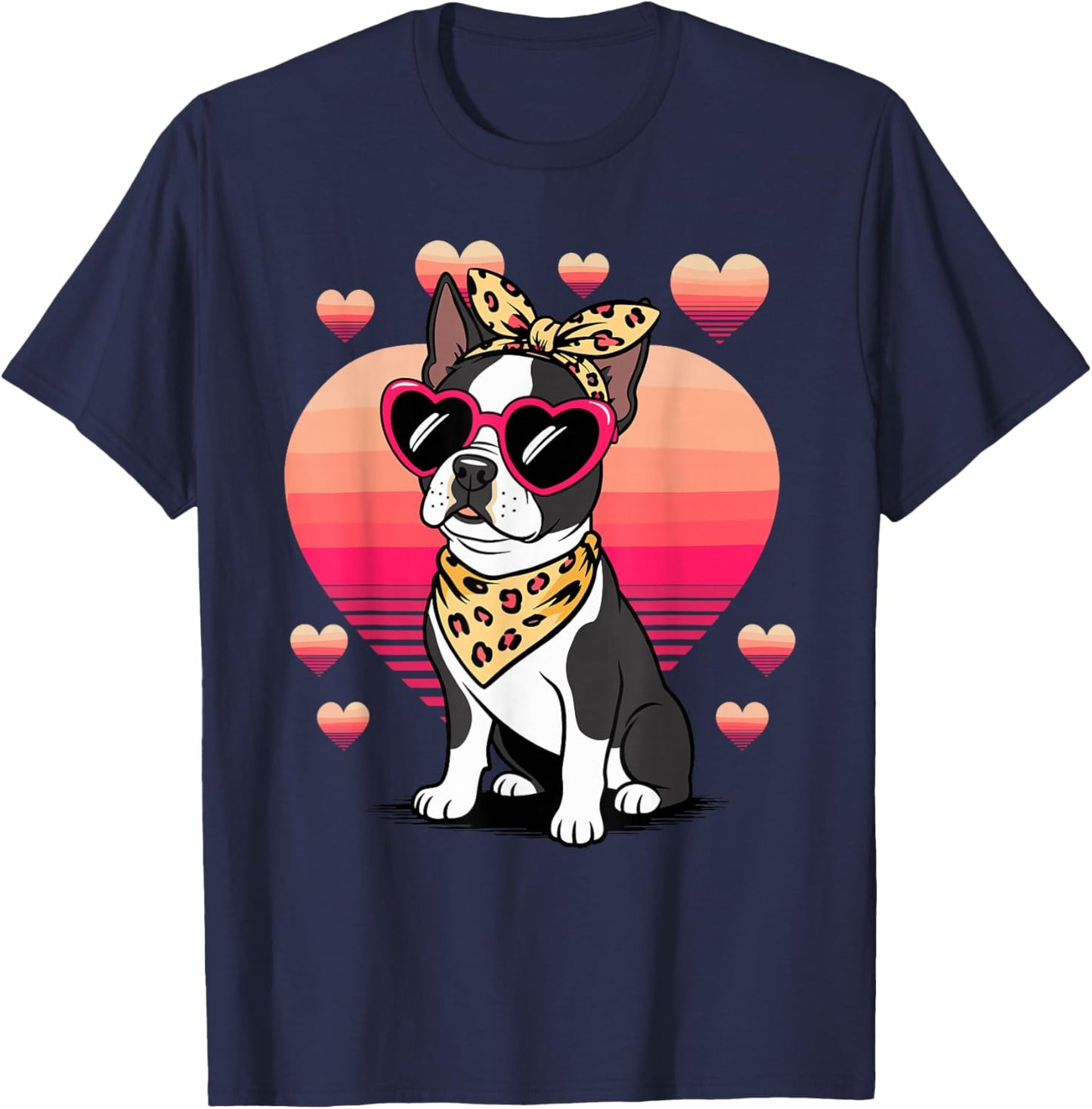 Boston Terrier Valentines Day T-Shirt - T-Shirt | Navy