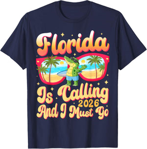 Florida is Calling and I Must Go Summer Vibes Florida Trip T-Shirt - T-Shirt | Navy