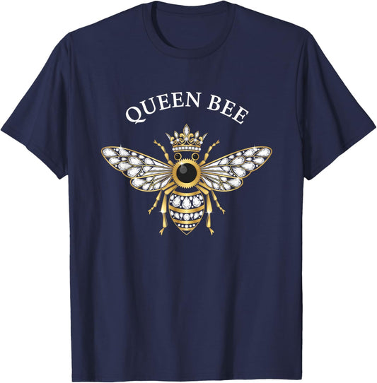 Queen Bee Floral Crown Bee Illustration Nature Outdoors T-Shirt - T-Shirt | Navy