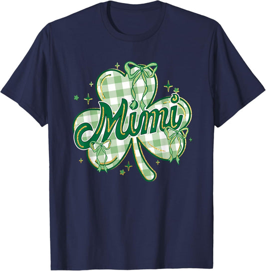 Lucky Mimi St Patricks Day Grandma Coquette Bow Shamrock T-Shirt - T-Shirt | Navy