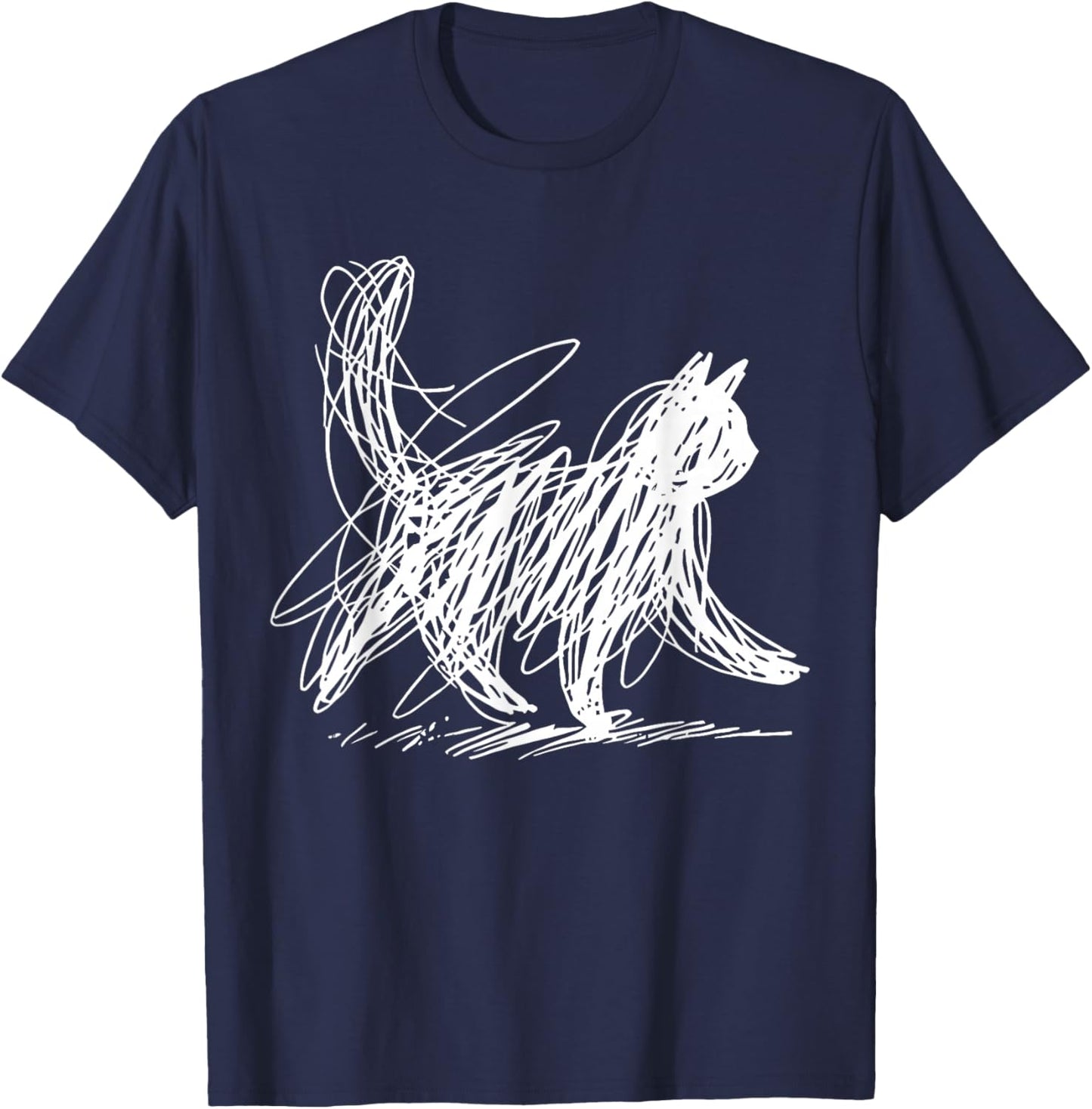 Minimalist Cat Art T-Shirt - T-Shirt | Navy