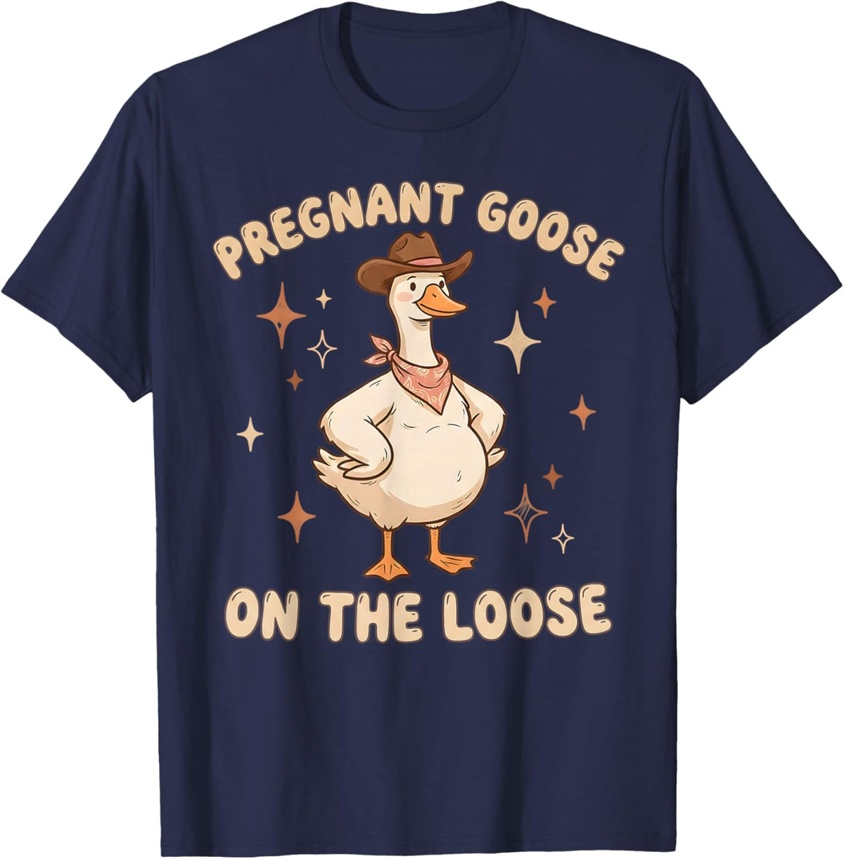 Pregnant Goose On The Loose Funny Pregnancy Announcement T-Shirt - T-Shirt | Navy