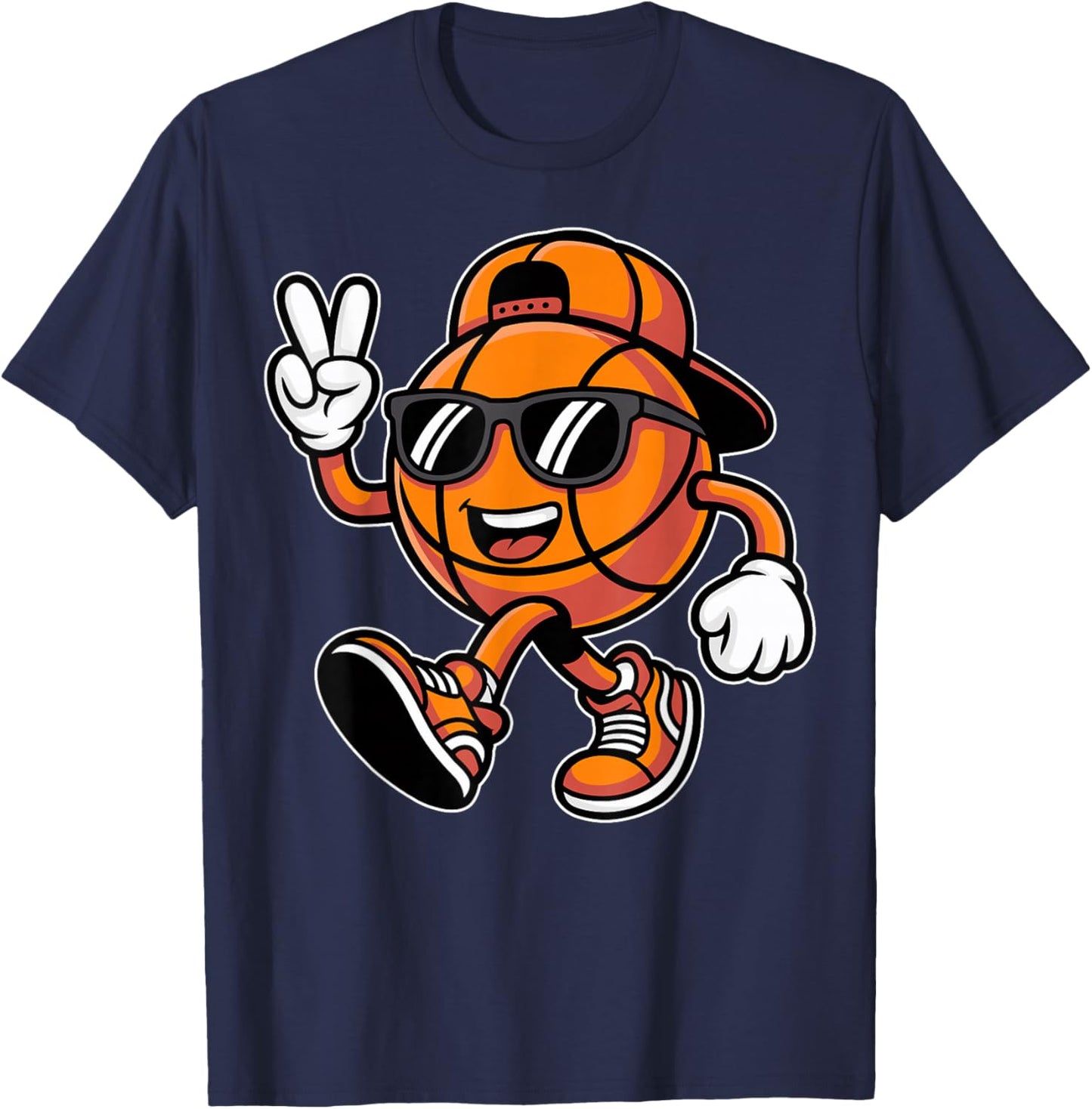 Basketball with Sunglasses Funny Boys Men Basketball Lover T-Shirt - T-Shirt | Navy
