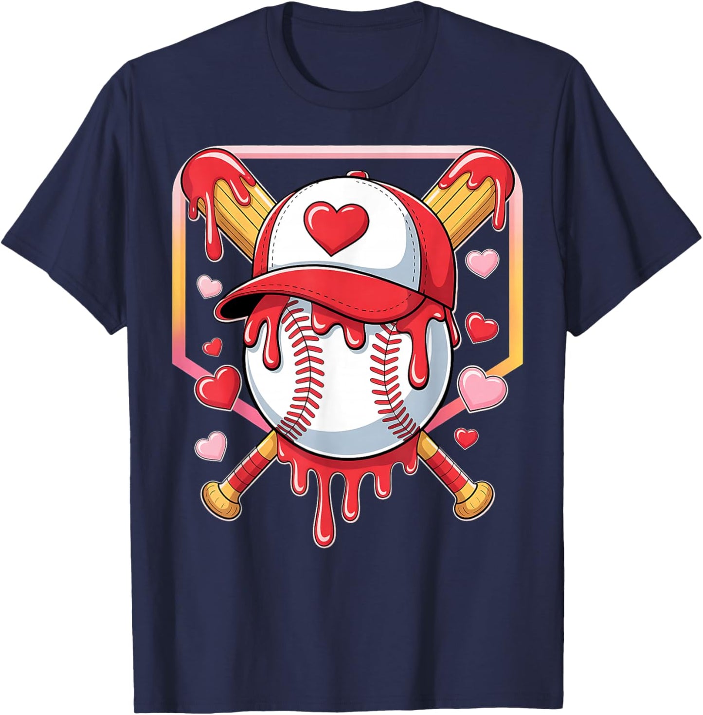 Baseball Heart Valentines Day Baseball Ice Cream Drip Boys T-Shirt - T-Shirt | Navy