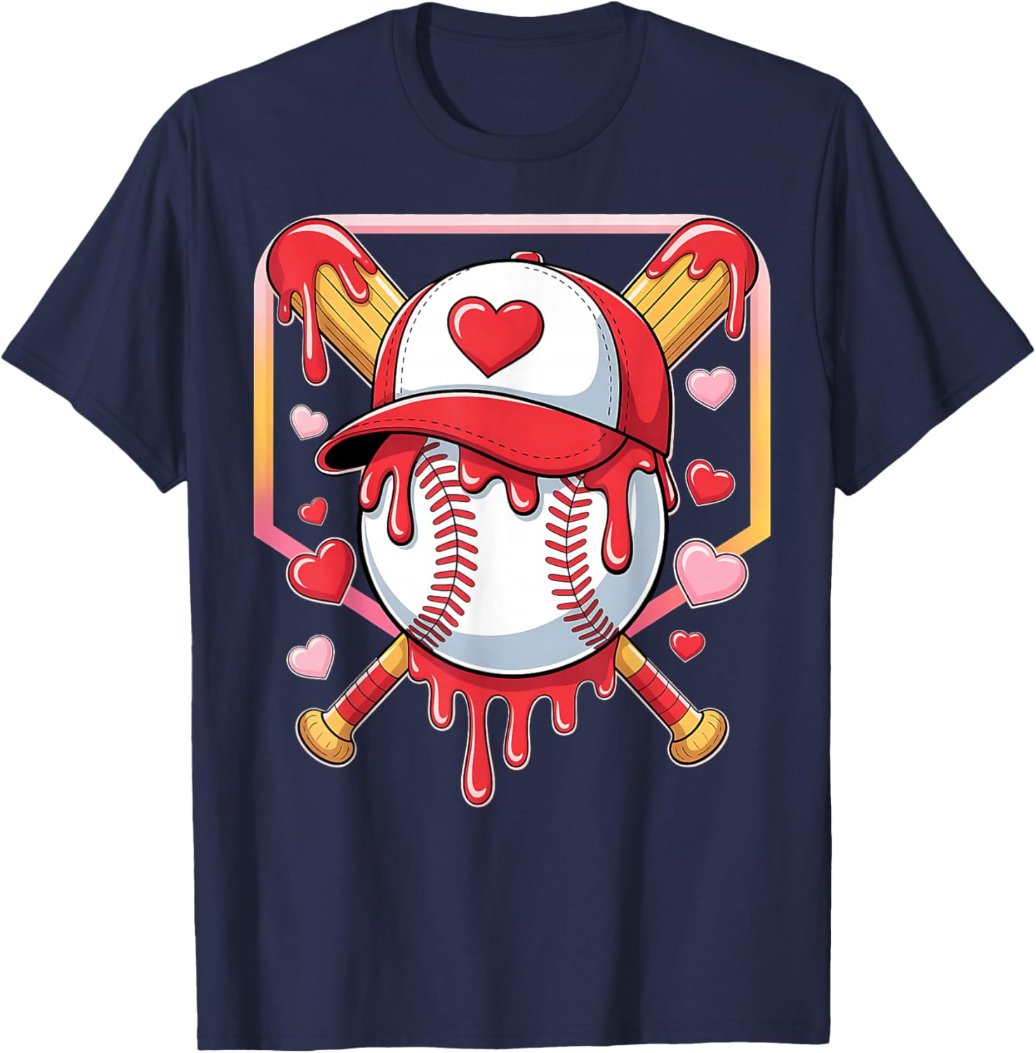 Baseball Heart Valentines Day Baseball Ice Cream Drip Boys T-Shirt - T-Shirt | Navy