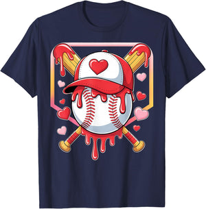 Baseball Heart Valentines Day Baseball Ice Cream Drip Boys T-Shirt - T-Shirt | Navy