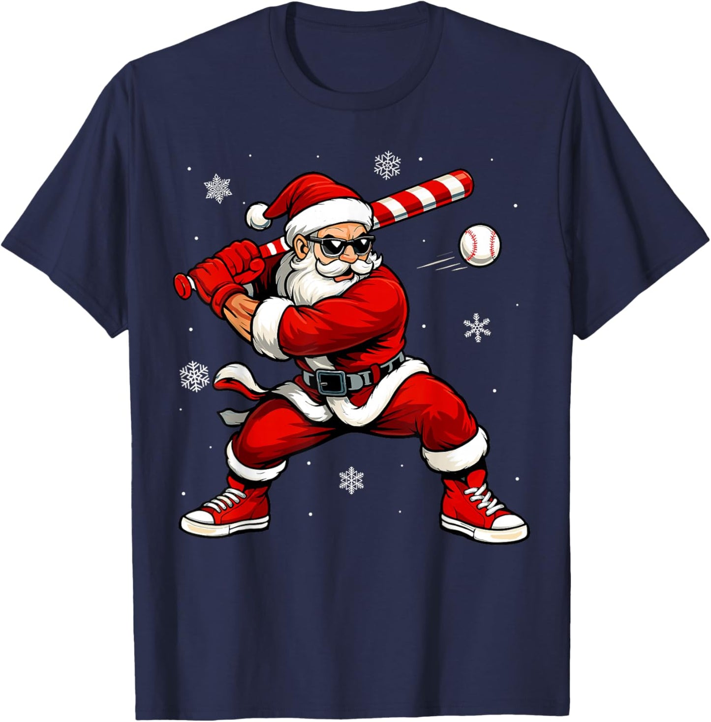 Santa Playing Baseball Xmas Funny Christmas Baseball Santa T-Shirt - T-Shirt | Navy