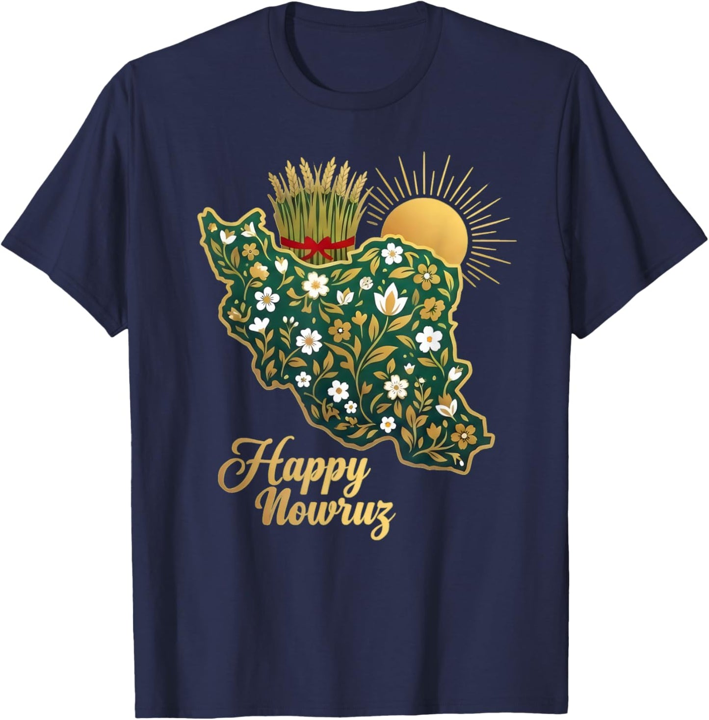 Happy Nowruz Persian New Year Iran Map Floral Spring Sabzeh T-Shirt - T-Shirt | Navy