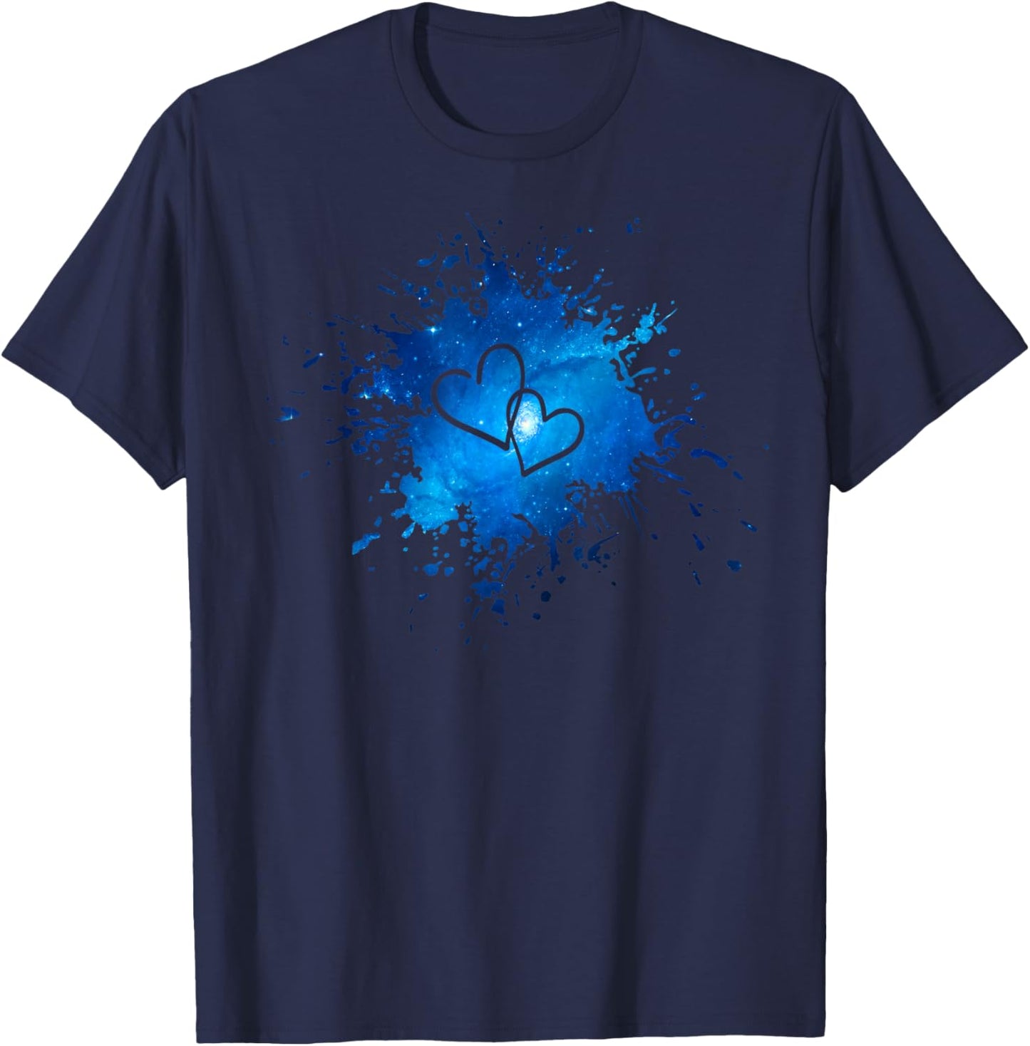 Valentine's Day Linked Hearts Blue Galaxy Splatter T-Shirt - T-Shirt | Navy