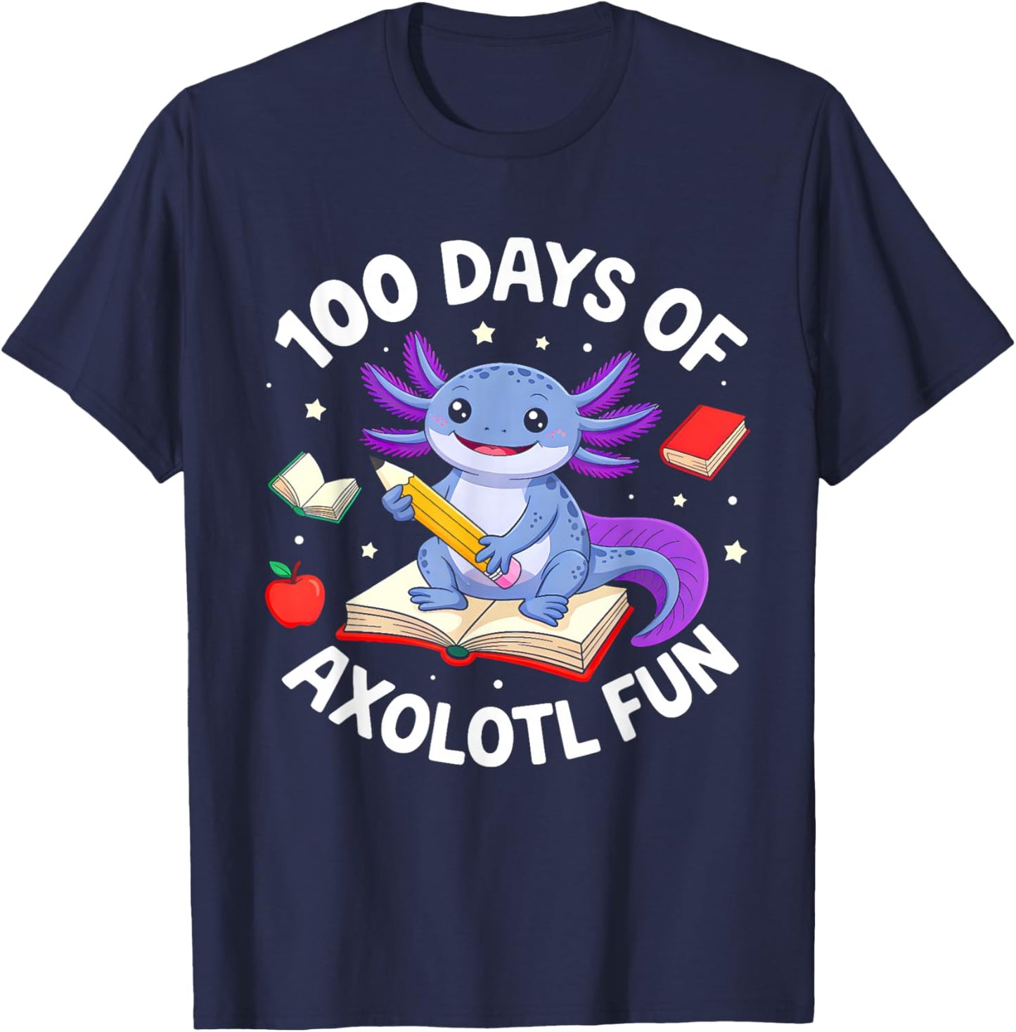 Funny 100 Days of School Axolotl Boys Girls Kids 100th Day T-Shirt - T-Shirt | Navy