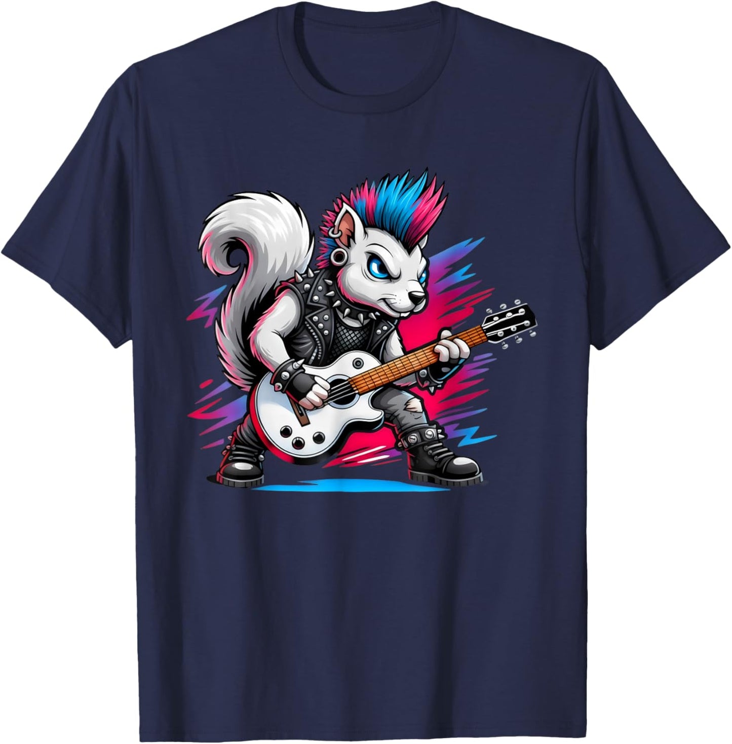 Cute Punk Squirrel, Rock'n Roll Goth, Guitar Kids Rock Star T-Shirt - T-Shirt | Navy
