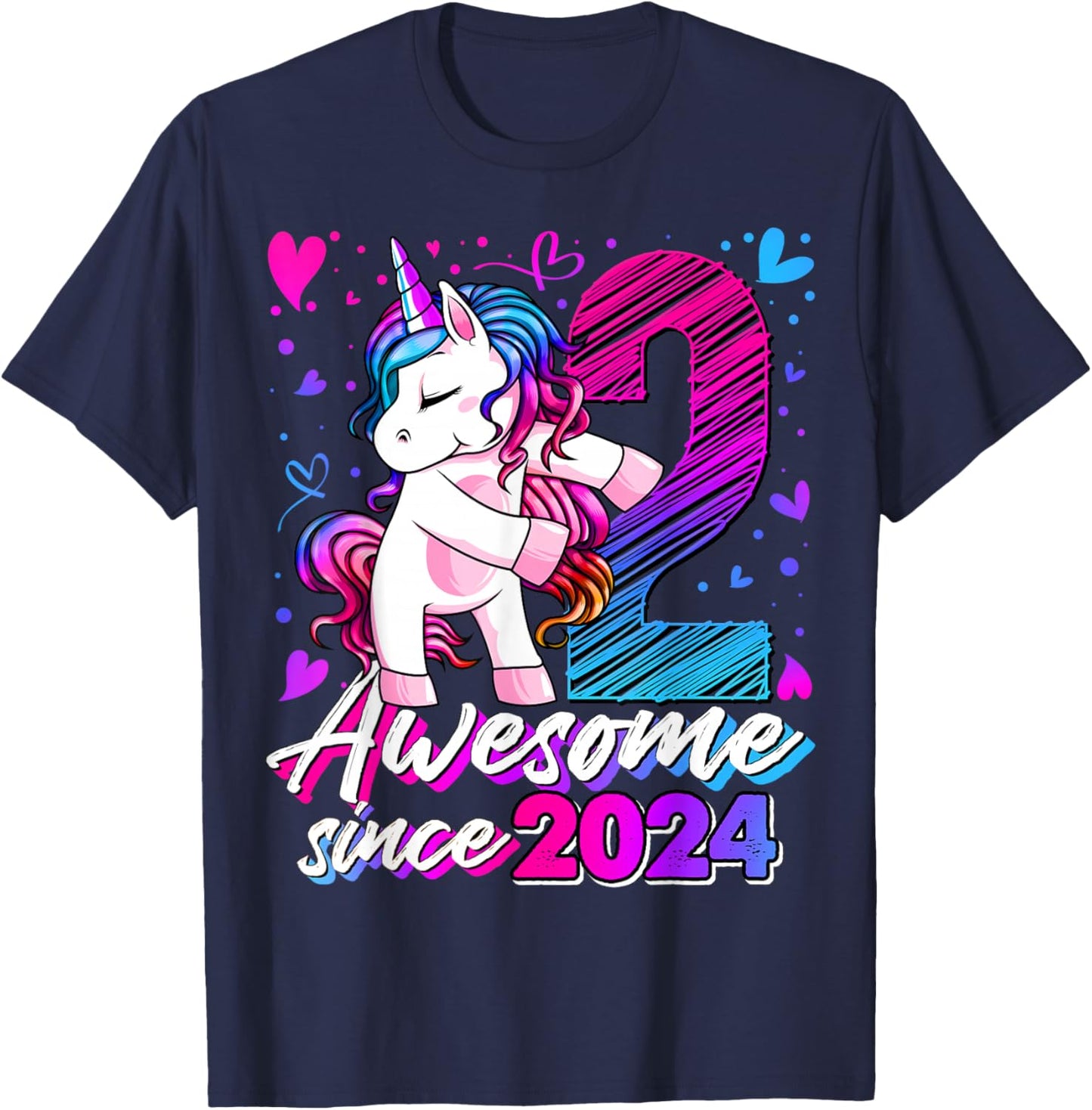2nd Birthday Shirt Girl 2 Year Old Gifts 2 Birthday Girl T-Shirt - T-Shirt | Navy