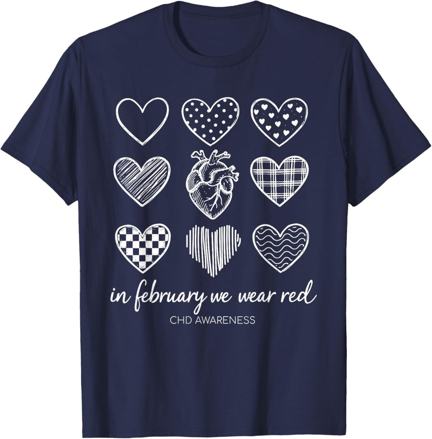 in February We Wear Red Kids Heart Disease Month T-Shirt - T-Shirt | Navy