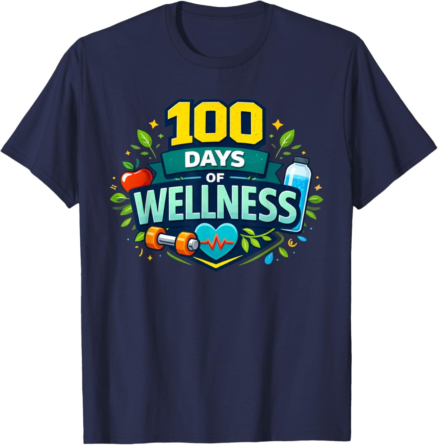 100 Days of Wellness 100th Day of School PE Teacher T-Shirt - T-Shirt | Navy