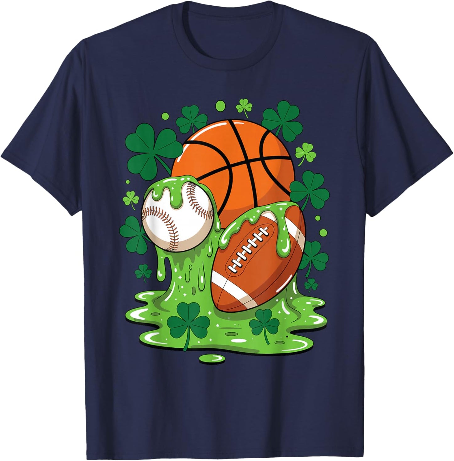 St Patricks Day Ice Cream Drip Baseball Football Basketball T-Shirt - T-Shirt | Navy