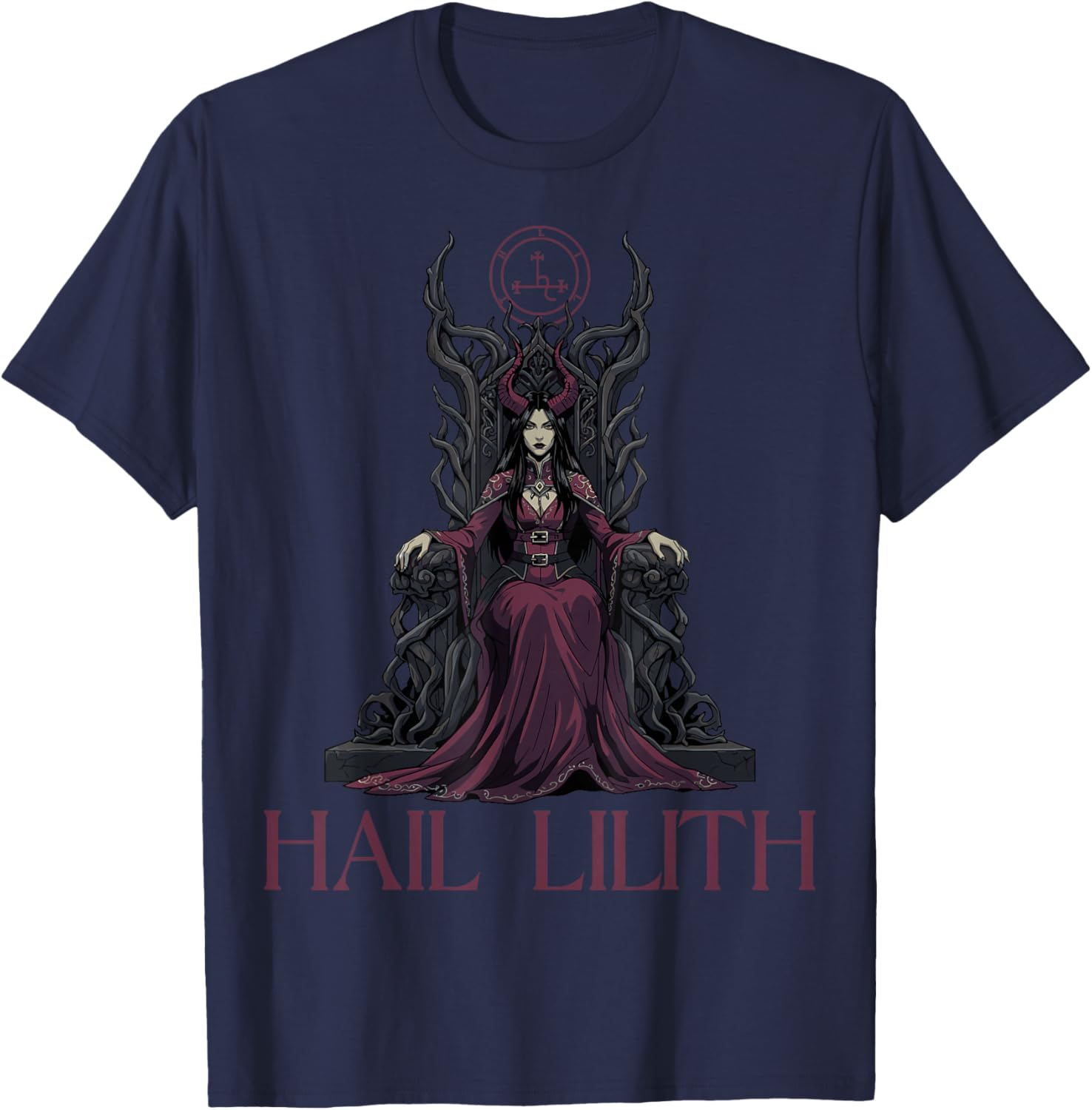 Hail Lilith Demon Queen Pagan Dark Goth Goddess Female T-Shirt - T-Shirt | Navy