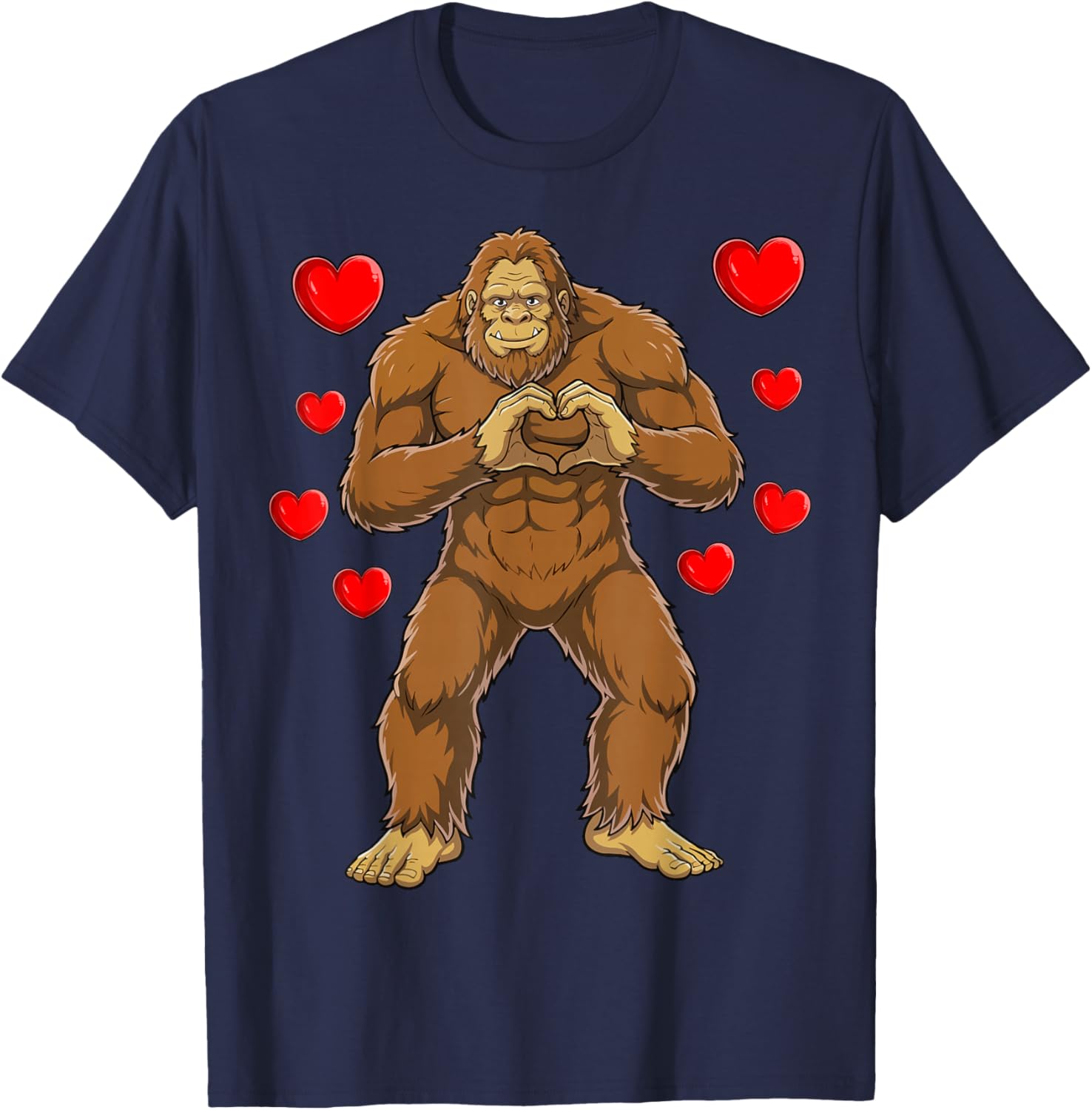 Bigfoot Valentines Day Heart Hands Funny Sasquatch Love T-Shirt - T-Shirt | Navy