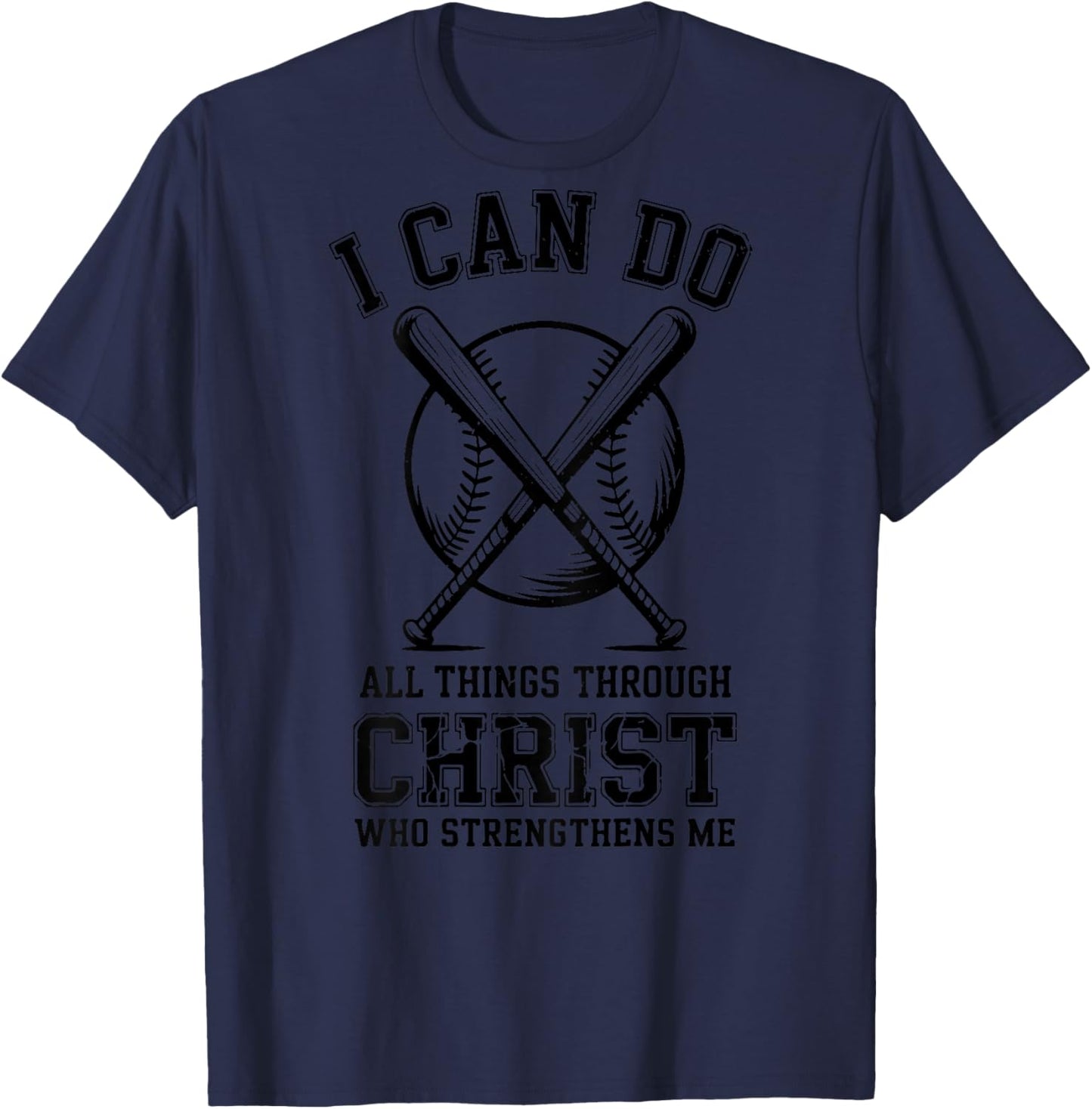 Christian Baseball Philippians 4:13 Bible Verse Boys On-Back T-Shirt - T-Shirt | Navy