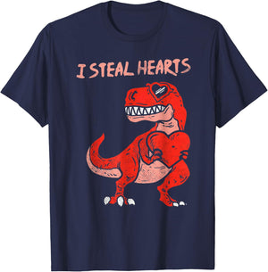 I Steal Hearts Dinosaur Trex Dino Love Valentines T-Shirt - T-Shirt | Navy