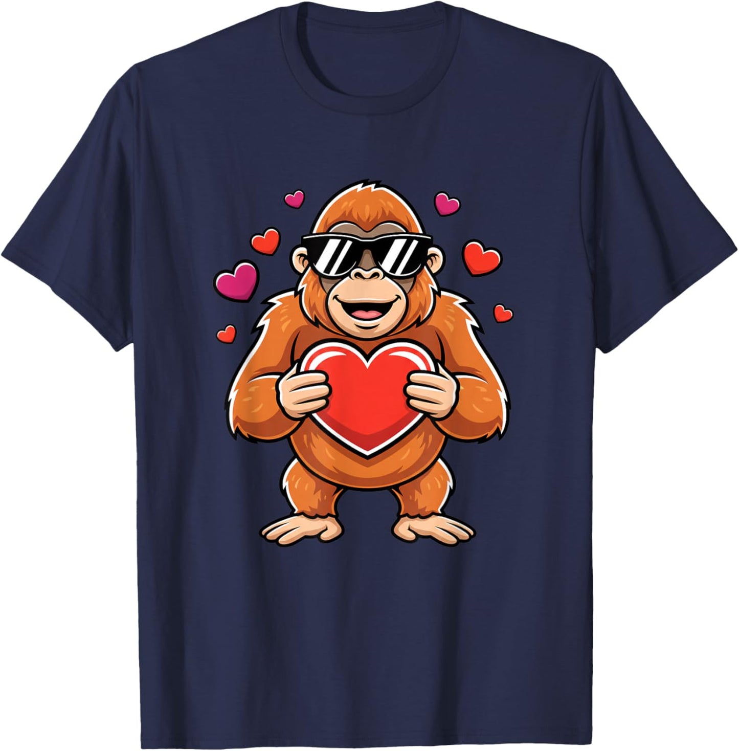 Cool Gorilla Holding Heart Valentine Ape Kids Boys Cute Love T-Shirt - T-Shirt | Navy