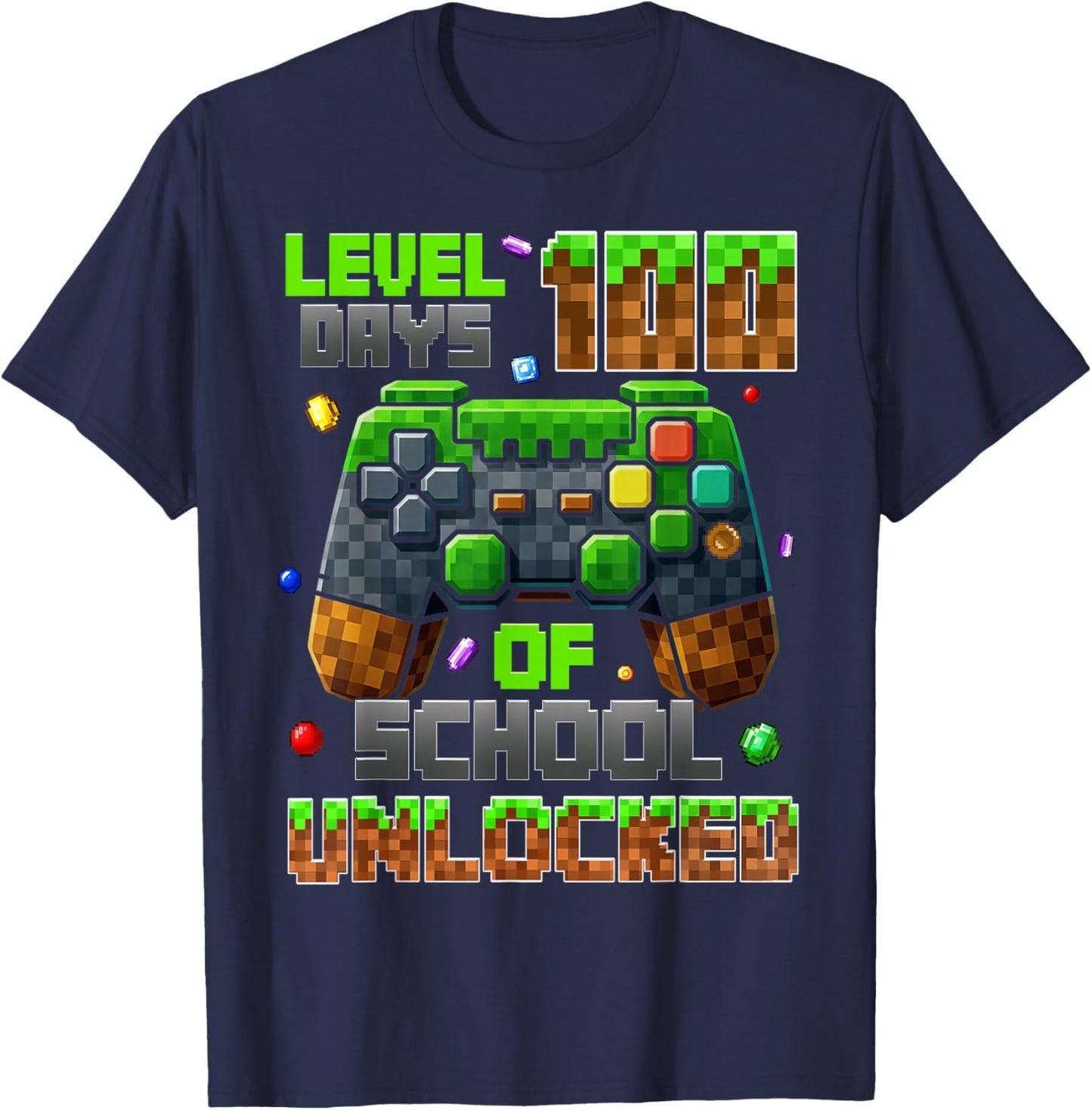 Level 100th Day of School Unlocked Gaming Video Games Boys T-Shirt - T-Shirt | Navy