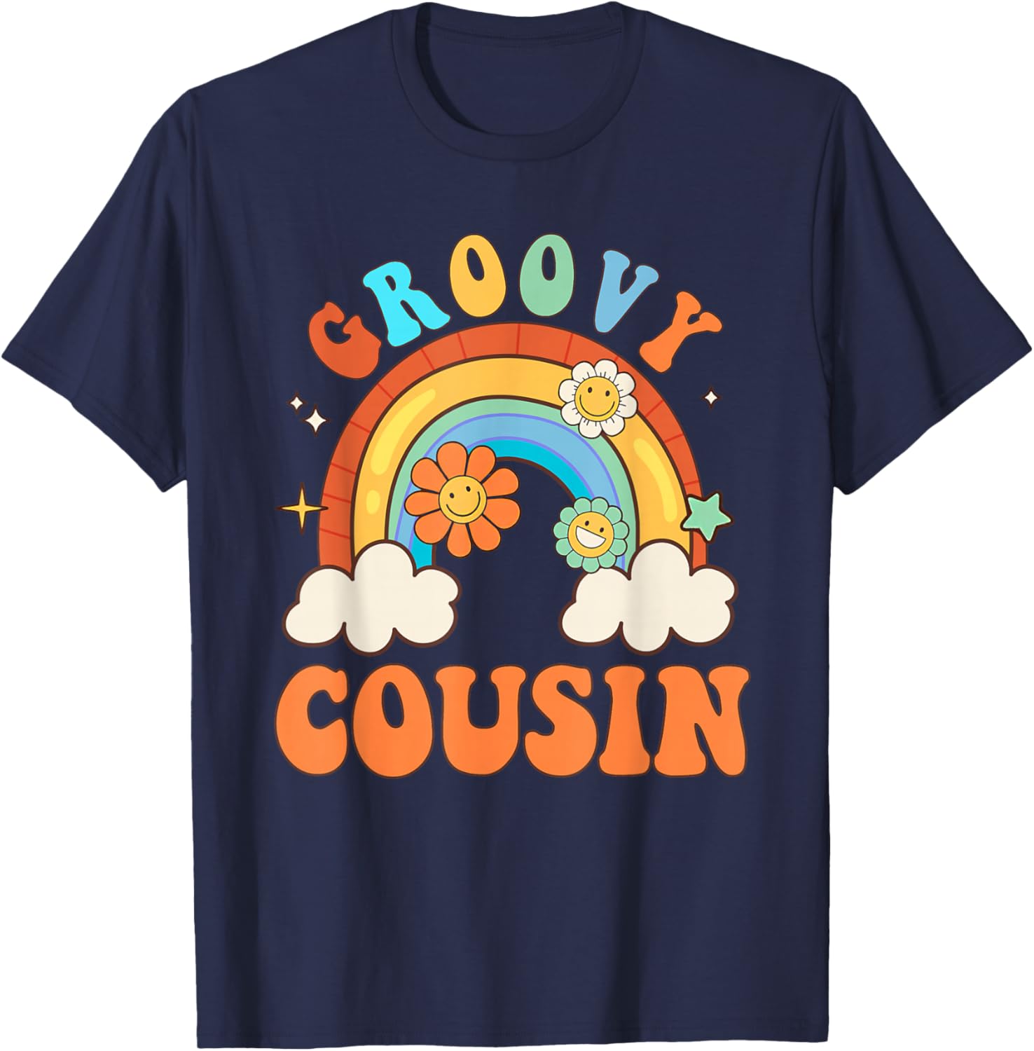Groovy Cousin Retro Flower Rainbow Matching Family T-Shirt - T-Shirt | Navy
